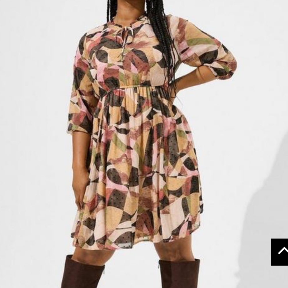 Torrid geo print fit and flare dress cream tan size 2X